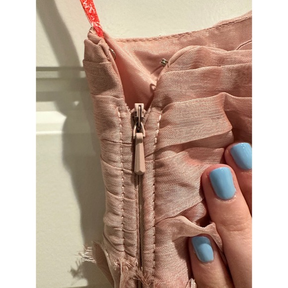 ML by Monique Lhuillier Blush One Shoulder Chiffon Gown Dress Bridesmaid Size 6 - Picture 6 of 8